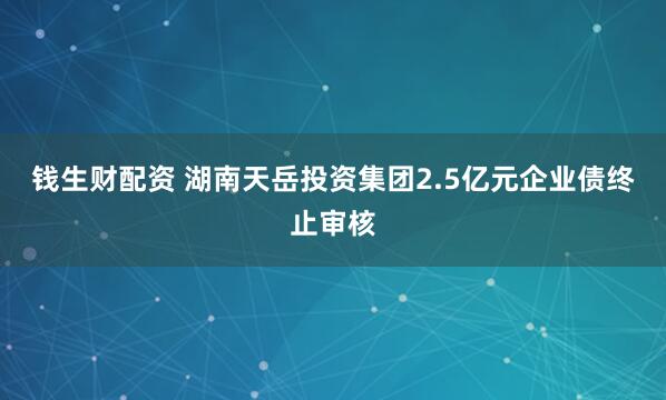 钱生财配资 湖南天岳投资集团2.5亿元企业债终止审核