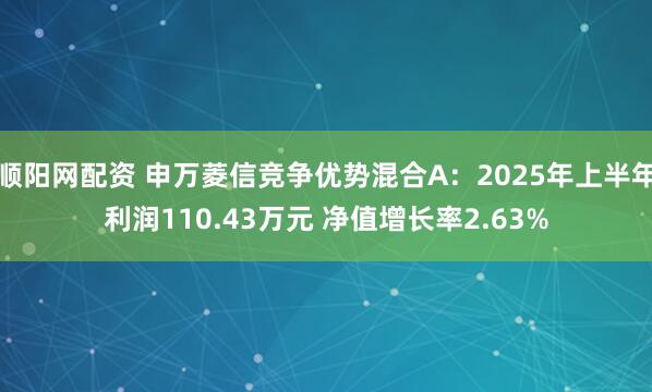 顺阳网配资 申万菱信竞争优势混合A：2025年上半年利润110.43万元 净值增长率2.63%
